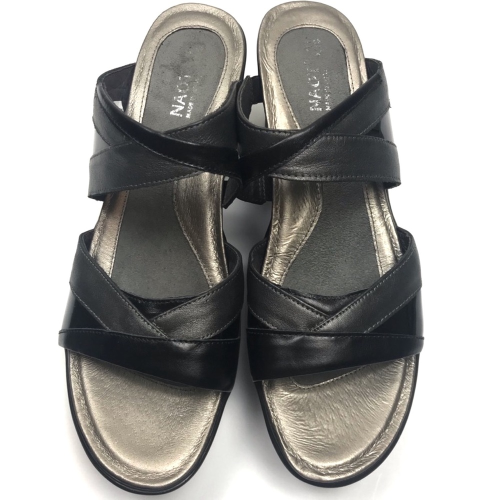 Naot Wedge Platform Slide Sandals Black Grey Size 41, Like New!
